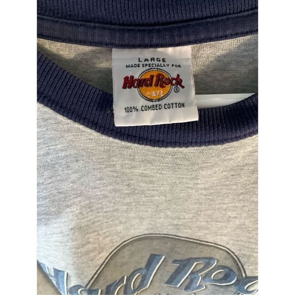 Vintage Hard Rock Cafe London Baseball Shirt. Cropped, L. Grey and Navy - Picture 11 of 11
